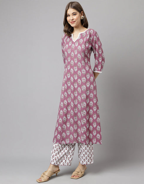 Designer Party Wear Readymade Salwar Suit Purple Cotton Pant Straight Side View